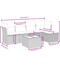 6-tlg. Garten-Sofagarnitur mit Kissen Beige Poly Rattan