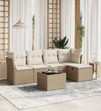 6-tlg. Garten-Sofagarnitur mit Kissen Beige Poly Rattan