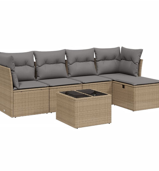 6-tlg. Garten-Sofagarnitur mit Kissen Beige Poly Rattan