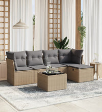 6-tlg. Garten-Sofagarnitur mit Kissen Beige Poly Rattan