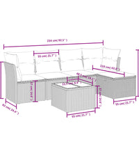 6-tlg. Garten-Sofagarnitur mit Kissen Grau Poly Rattan