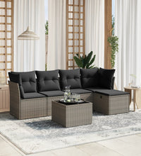 6-tlg. Garten-Sofagarnitur mit Kissen Grau Poly Rattan