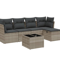 6-tlg. Garten-Sofagarnitur mit Kissen Hellgrau Poly Rattan