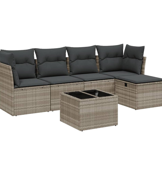 6-tlg. Garten-Sofagarnitur mit Kissen Hellgrau Poly Rattan