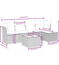 6-tlg. Garten-Sofagarnitur mit Kissen Hellgrau Poly Rattan