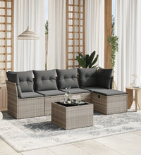 6-tlg. Garten-Sofagarnitur mit Kissen Hellgrau Poly Rattan