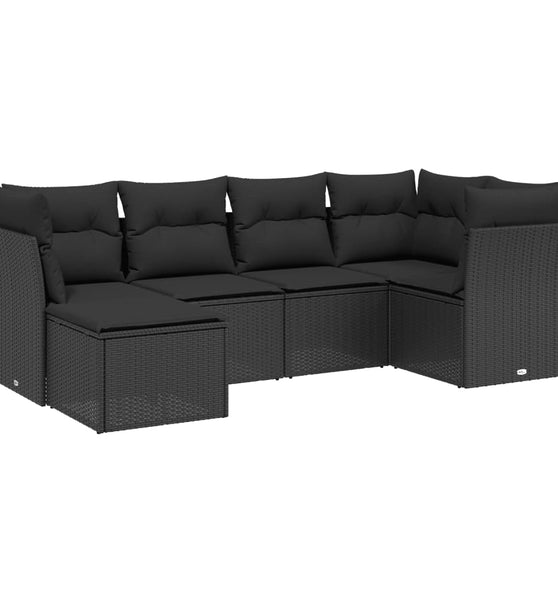 6-tlg. Garten-Sofagarnitur mit Kissen Schwarz Poly Rattan