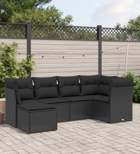 6-tlg. Garten-Sofagarnitur mit Kissen Schwarz Poly Rattan