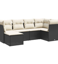 6-tlg. Garten-Sofagarnitur mit Kissen Schwarz Poly Rattan
