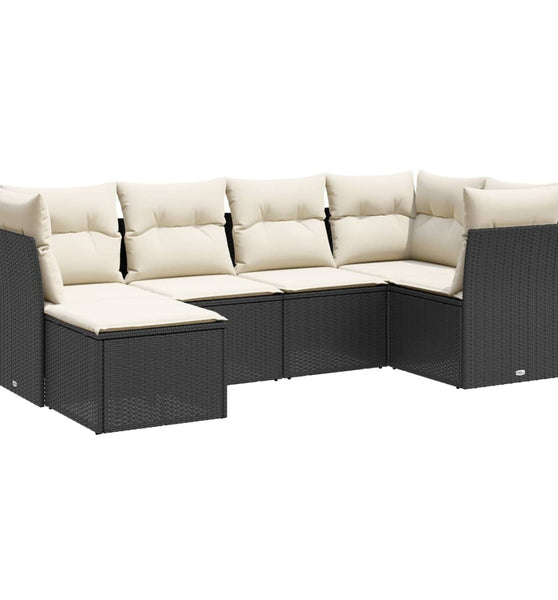 6-tlg. Garten-Sofagarnitur mit Kissen Schwarz Poly Rattan