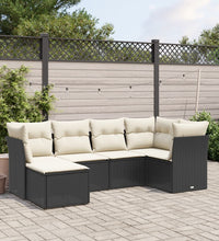 6-tlg. Garten-Sofagarnitur mit Kissen Schwarz Poly Rattan