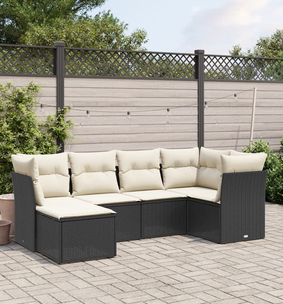 6-tlg. Garten-Sofagarnitur mit Kissen Schwarz Poly Rattan