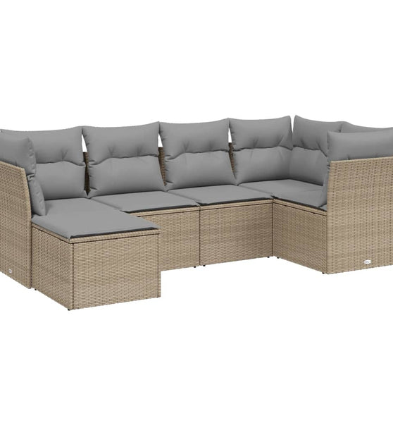 6-tlg. Garten-Sofagarnitur mit Kissen Beige Poly Rattan