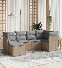 6-tlg. Garten-Sofagarnitur mit Kissen Beige Poly Rattan