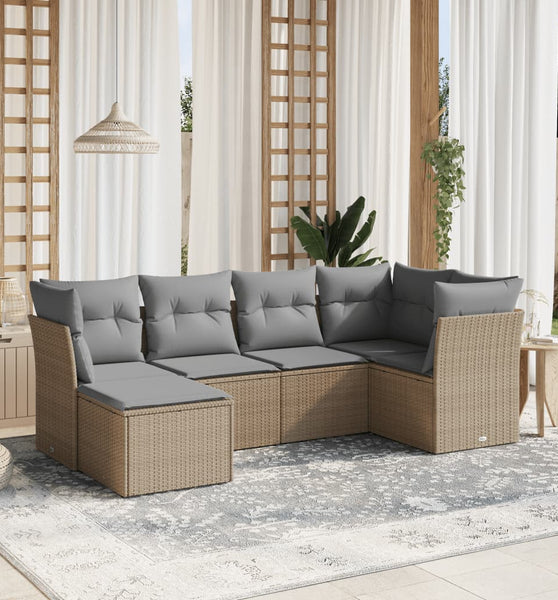 6-tlg. Garten-Sofagarnitur mit Kissen Beige Poly Rattan