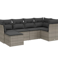 6-tlg. Garten-Sofagarnitur mit Kissen Grau Poly Rattan