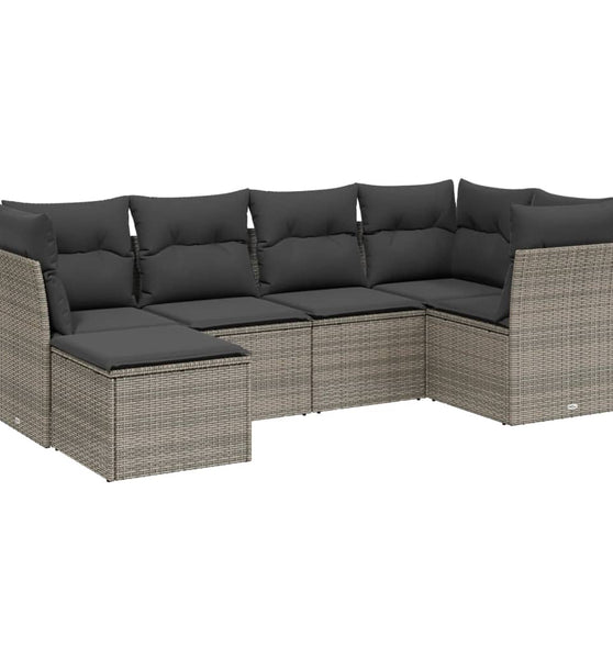6-tlg. Garten-Sofagarnitur mit Kissen Grau Poly Rattan