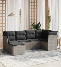 6-tlg. Garten-Sofagarnitur mit Kissen Grau Poly Rattan