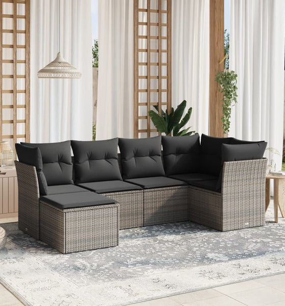 6-tlg. Garten-Sofagarnitur mit Kissen Grau Poly Rattan