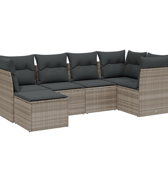6-tlg. Garten-Sofagarnitur mit Kissen Hellgrau Poly Rattan