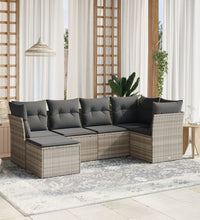 6-tlg. Garten-Sofagarnitur mit Kissen Hellgrau Poly Rattan