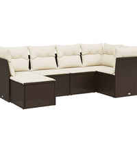 6-tlg. Garten-Sofagarnitur mit Kissen Braun Poly Rattan