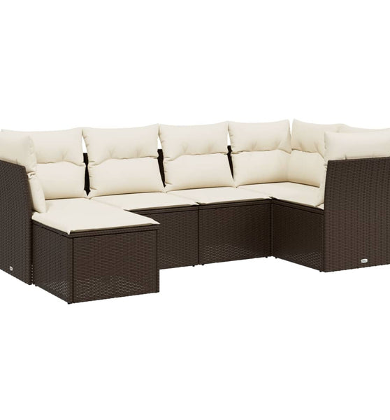 6-tlg. Garten-Sofagarnitur mit Kissen Braun Poly Rattan