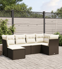 6-tlg. Garten-Sofagarnitur mit Kissen Braun Poly Rattan