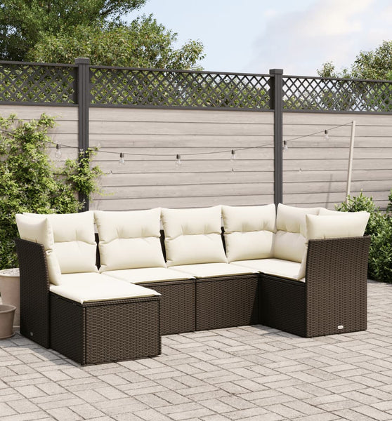 6-tlg. Garten-Sofagarnitur mit Kissen Braun Poly Rattan
