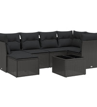 7-tlg. Garten-Sofagarnitur mit Kissen Schwarz Poly Rattan