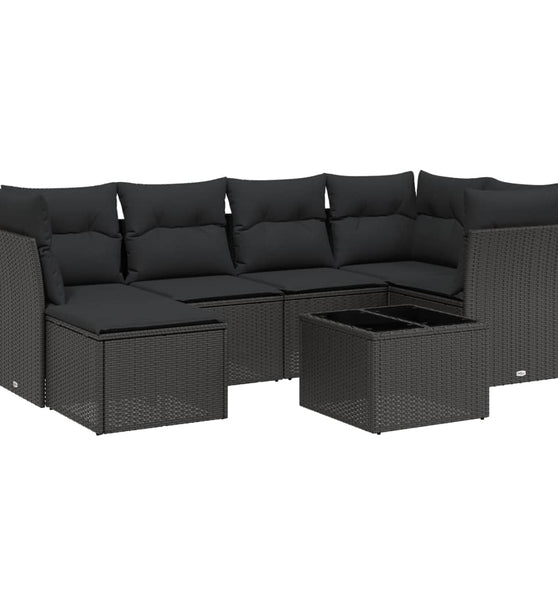 7-tlg. Garten-Sofagarnitur mit Kissen Schwarz Poly Rattan
