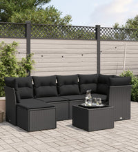 7-tlg. Garten-Sofagarnitur mit Kissen Schwarz Poly Rattan
