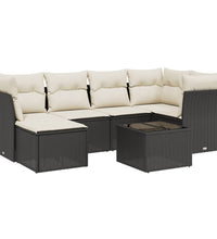 7-tlg. Garten-Sofagarnitur mit Kissen Schwarz Poly Rattan