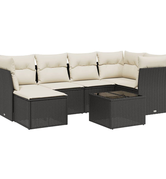7-tlg. Garten-Sofagarnitur mit Kissen Schwarz Poly Rattan