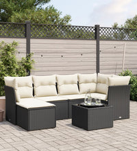 7-tlg. Garten-Sofagarnitur mit Kissen Schwarz Poly Rattan