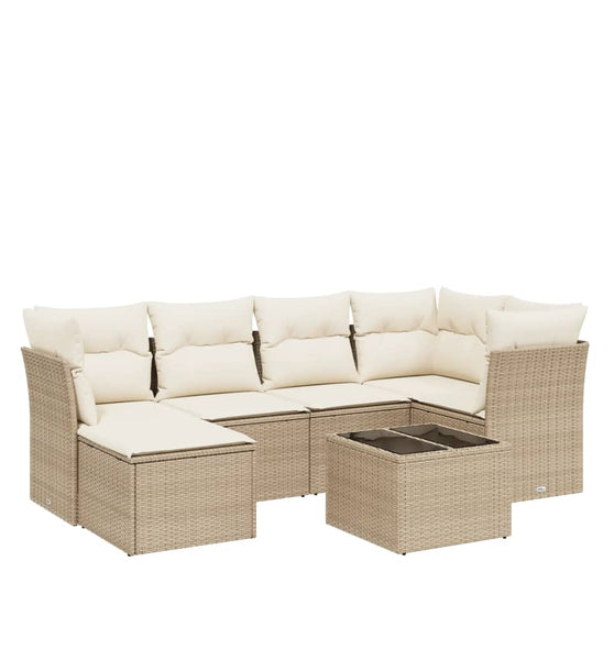 7-tlg. Garten-Sofagarnitur mit Kissen Beige Poly Rattan
