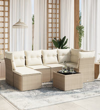 7-tlg. Garten-Sofagarnitur mit Kissen Beige Poly Rattan