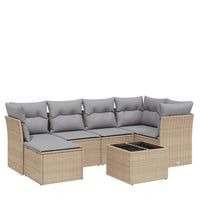7-tlg. Garten-Sofagarnitur mit Kissen Beige Poly Rattan