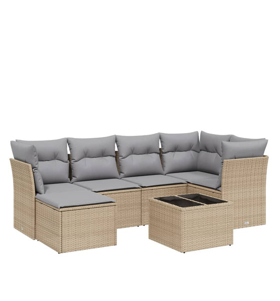 7-tlg. Garten-Sofagarnitur mit Kissen Beige Poly Rattan