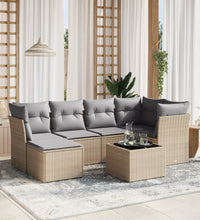 7-tlg. Garten-Sofagarnitur mit Kissen Beige Poly Rattan