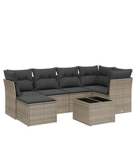 7-tlg. Garten-Sofagarnitur mit Kissen Grau Poly Rattan