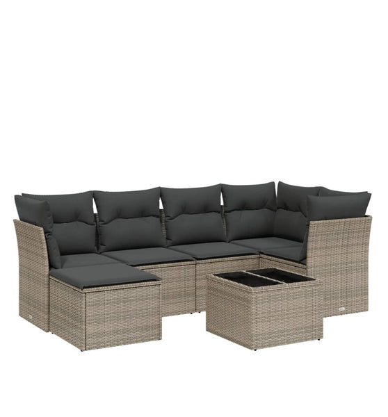 7-tlg. Garten-Sofagarnitur mit Kissen Grau Poly Rattan