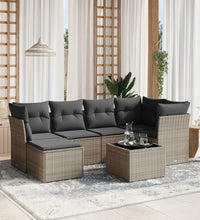 7-tlg. Garten-Sofagarnitur mit Kissen Grau Poly Rattan