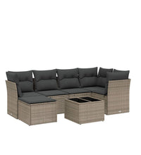 7-tlg. Garten-Sofagarnitur mit Kissen Hellgrau Poly Rattan