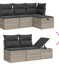 7-tlg. Garten-Sofagarnitur mit Kissen Hellgrau Poly Rattan