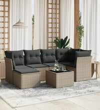 7-tlg. Garten-Sofagarnitur mit Kissen Hellgrau Poly Rattan