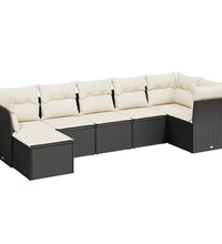 7-tlg. Garten-Sofagarnitur mit Kissen Schwarz Poly Rattan
