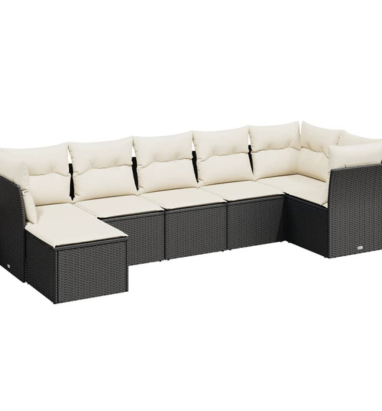 7-tlg. Garten-Sofagarnitur mit Kissen Schwarz Poly Rattan