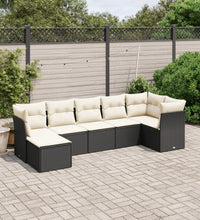 7-tlg. Garten-Sofagarnitur mit Kissen Schwarz Poly Rattan