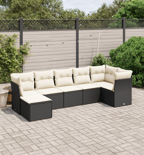 7-tlg. Garten-Sofagarnitur mit Kissen Schwarz Poly Rattan